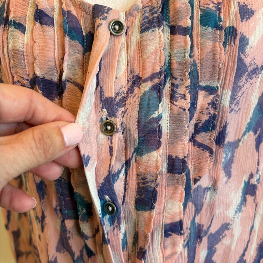 Maeve for Anthropologie Pink Blue Silk Sheer Abstract Blouse Size 10 - Picture 6 of 15